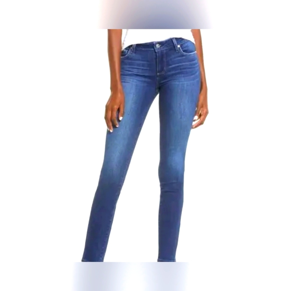 Paige Skyline Ankle Peg Dark Wash Mid Rise Skinny Jeans High Low Hem Frayed 29